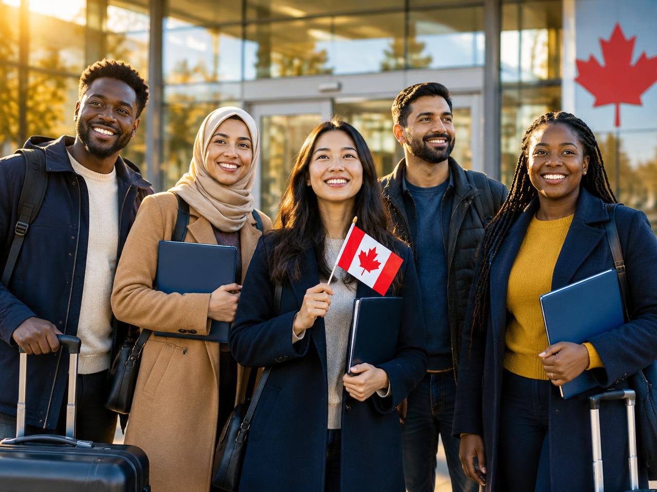A diverse group of satisfied CanadaCIS clients outside the office